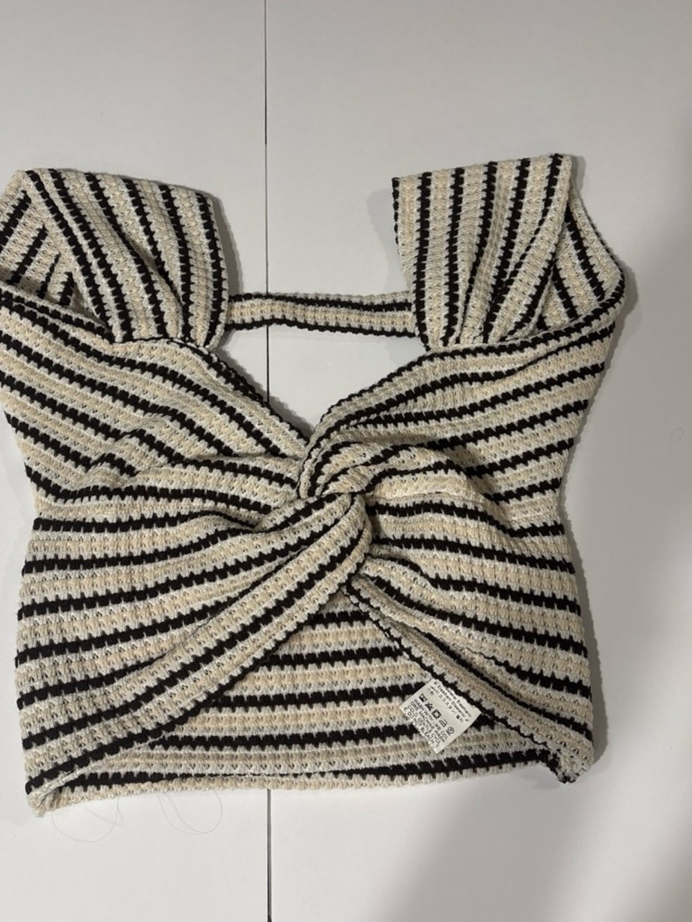 SHEIN Black & Cream Striped Knot Front Cropped Camisole